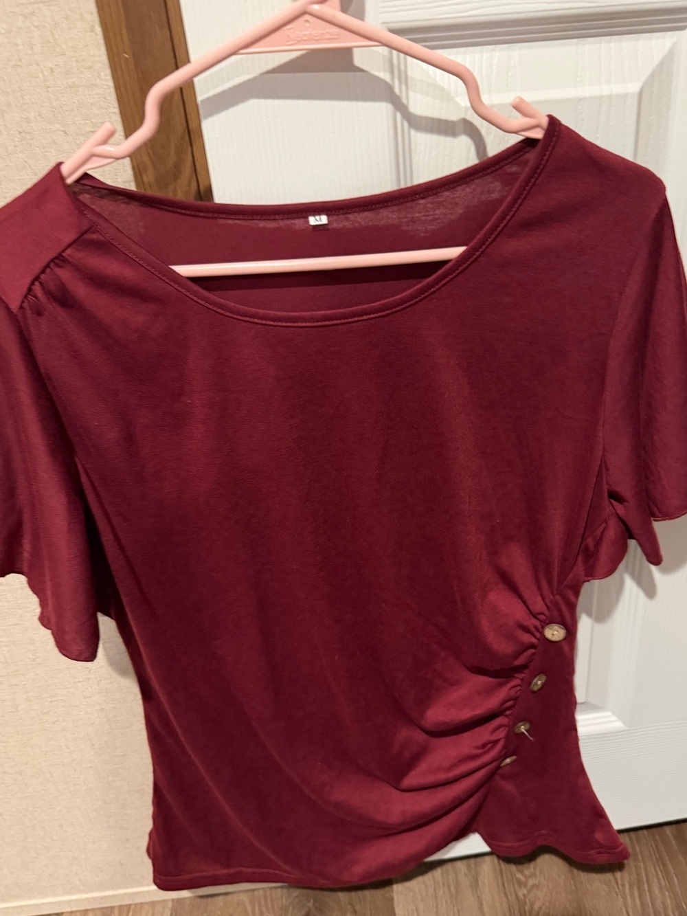 Women’s Burgundy Side-Ruched Top with Button Detail